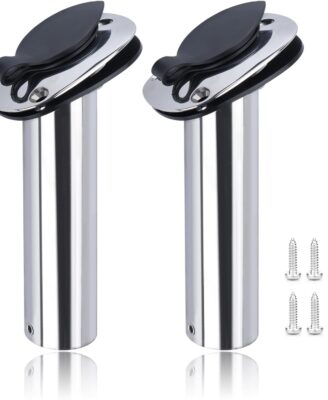 Hoffen 2Pcs Boat Stainless Steel Fishing Rod Holder Flush Mount 15/30/90 Degree with PVC Cap,Inner Tube and Gasket