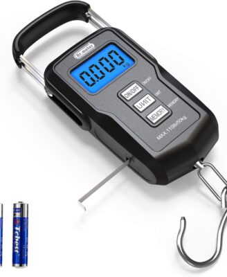 Dr.Meter Fish Scale Backlit LCD Display FS01: 110lb/ 50kg Digital Luggage Scale with Storage Function Numerical Comparison, Built-in Measuring Tape, Batteries Included - Fishing Gifts for Men