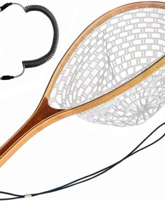 Fly Fishing Net Landing Trout Net Bass Soft Rubber Catch and Release Fish Net with Wooden Handle Frame Magnetic Fly Fishing Accessories Fly Fish Net