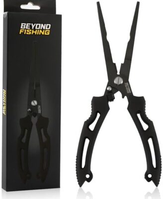 Beyond Fishing QuickRig Fishing Pliers – Multifunction Stainless Steel Split Ring Pliers for Fishing with Line Cutter & Crimper – Corrosion Resistant & Spring Loaded Design