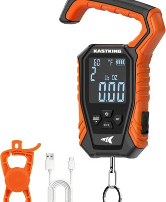 KastKing Weighmaster Mechanical-Digital Fishing Scale with Lip Gripper, 120 lb Capacity, 2.5" Backlit Display, High-Precision Sensor, 9 Weight Memory, Temperature Detection, IPX6 Waterproof