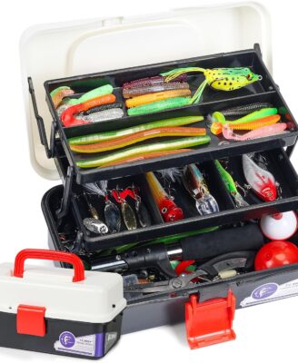 TCMBY 3 Layers Tackle Box with Tackle Included, 321Pcs Fishing Lures Kit Contains Pliers, Crankbait, Hooks, Weights & Accessories, Fishing Gear Bait Lure Gifts for Men Bass Freshwater (White Black)