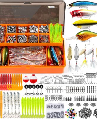 PLUSINNO 353/404 PCS Fishing Lures, Upgrade Fishing Tackle Box with Tackle Included, Crankbaits, Hooks, Weights, Other Accessories, Fishing Lure Bait Gear Equipment Kit Gift for Men Freshwater Bass