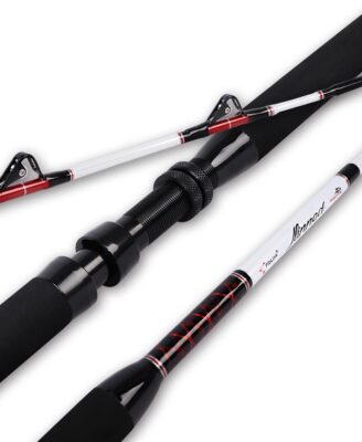 Fiblink Trolling Rod Saltwater Deep Dropper Big Game Rod Conventional Boat Roller Rod Carbon Fishing Pole (2 Pieces - 5'6" - 30-50lbs)