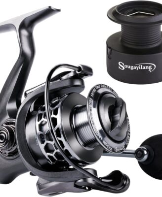 Sougayilang Fishing Reel 13+1BB Light Weight Ultra Smooth Aluminum Spinning Fishing Reel with Free Spare Graphite Spool