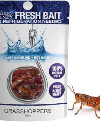 Naturally Preserved Fishing Bait – 2-Year Shelf-Stable, Ideal for Freshwater & Saltwater Fishing, Grasshoppers 8pcs
