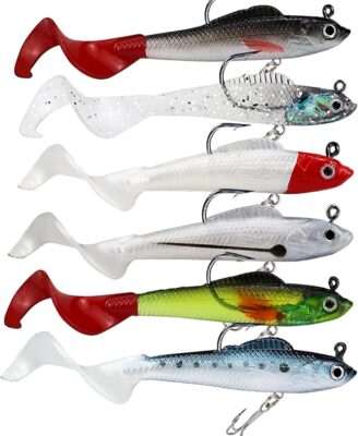 Lures for Bass Jig Head Soft Swimbait, 6-Pack 6 Colors Plastic Bait for Saltwater/Freshwater Fishing