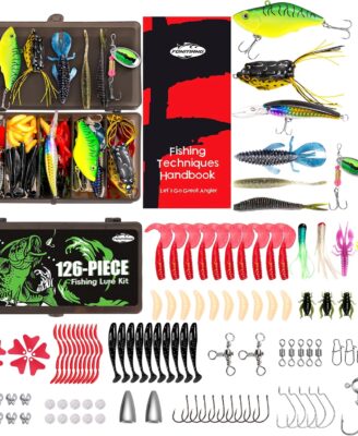 FONMANG Fishing Lures - Tackle Box with Tackle Included, Fishing Kit with VIBs, Frogs, Minnows, Soft Baits, Hooks & Weights Accessories, Freshwater Lure Kit for Bass Walleye Trout